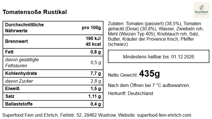 🍅 Rustikale Tomatensoße hausgemacht | Reine Tomatenessenz vegan | Superfood – fein & ehrlich 400 g