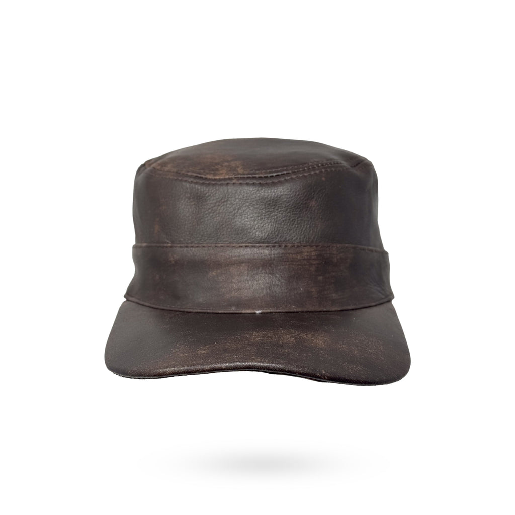 Herren Basecap Büffelleder Echt Leder Schildmütze Mützen Kappe Cap dunkelbraun