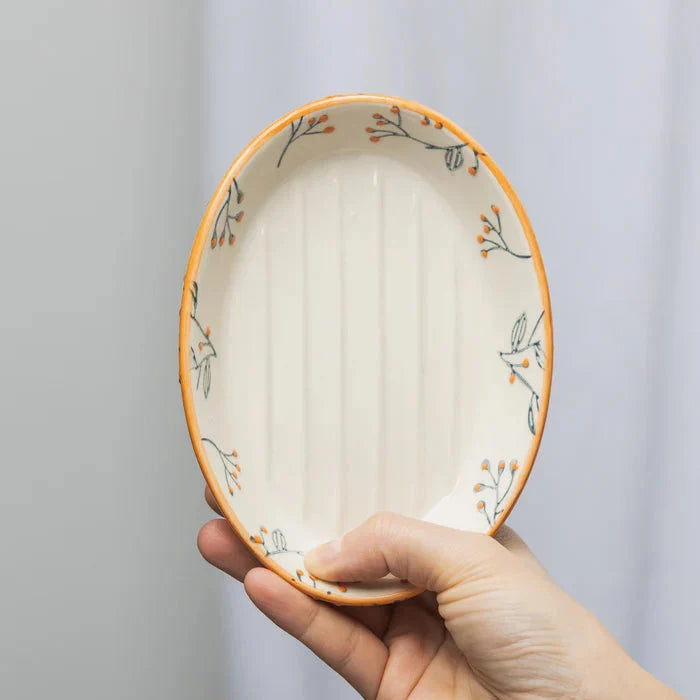 Seifenschale ROMANTIC aus Steinzeug – handgestempelt & floral | Tranquillo