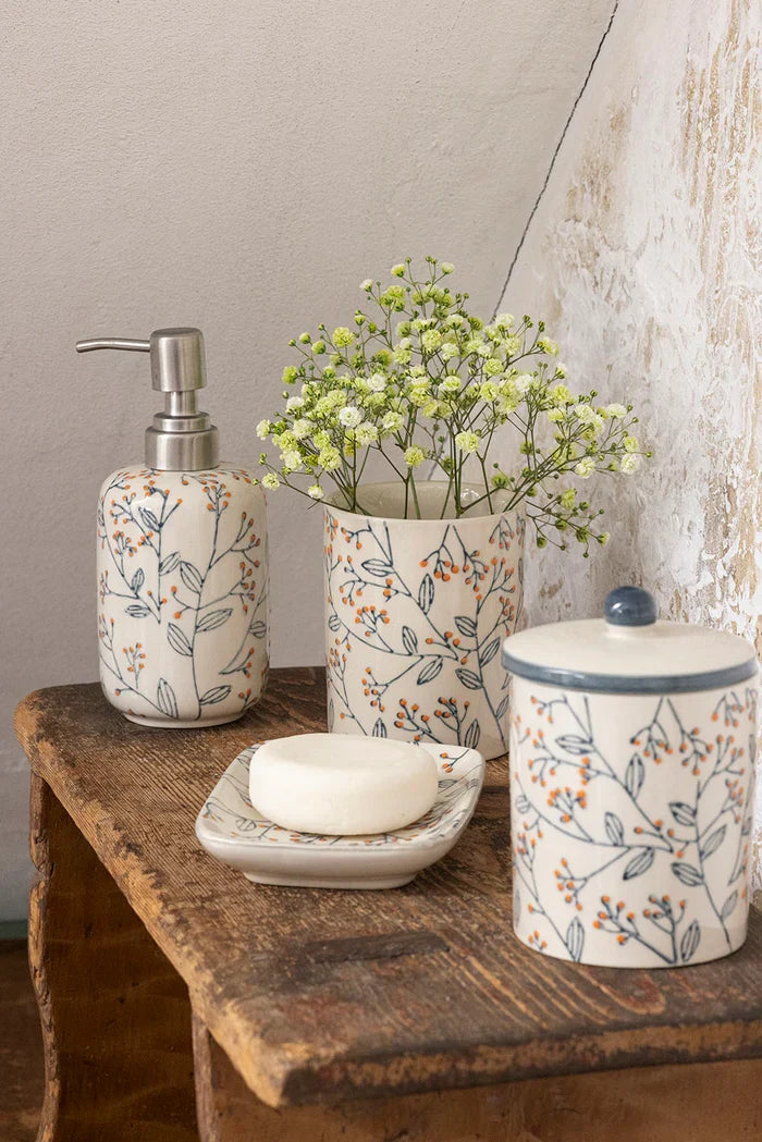 Seifenschale ROMANTIC aus Steinzeug – handgestempelt & floral | Tranquillo
