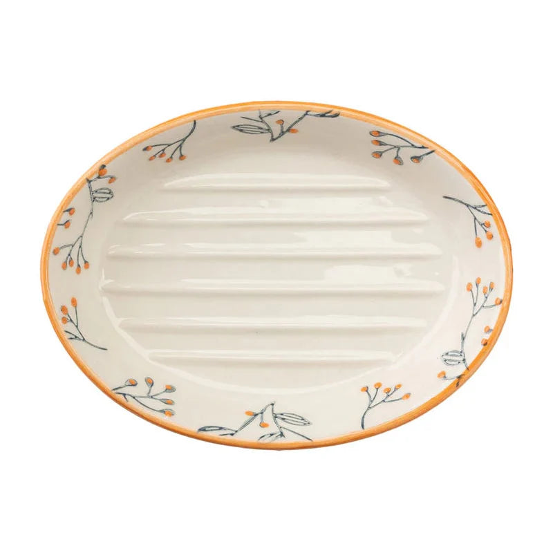 Seifenschale ROMANTIC aus Steinzeug – handgestempelt & floral | Tranquillo