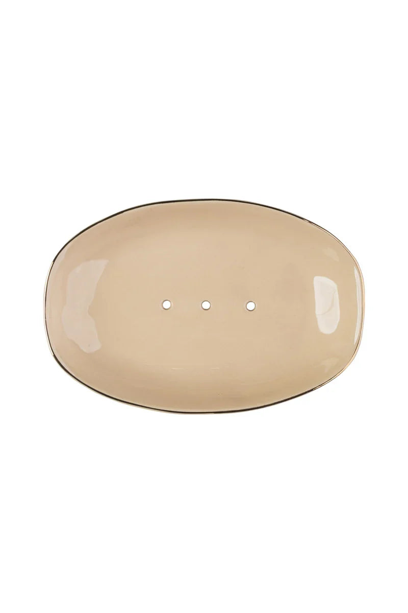 Seifenschale CLASSIC beige mit Goldrand – Steinzeug & nachhaltig | Tranquillo