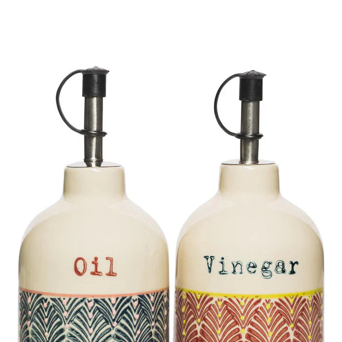 Essig- & Ölflasche MIX'N'MATCH aus Steinzeug – handgestempelt & farbenfroh | Tranquillo