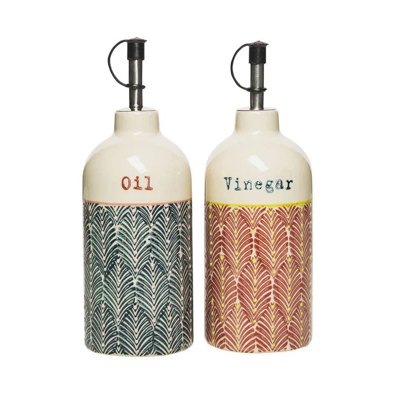 Essig- & Ölflasche MIX'N'MATCH aus Steinzeug – handgestempelt & farbenfroh | Tranquillo